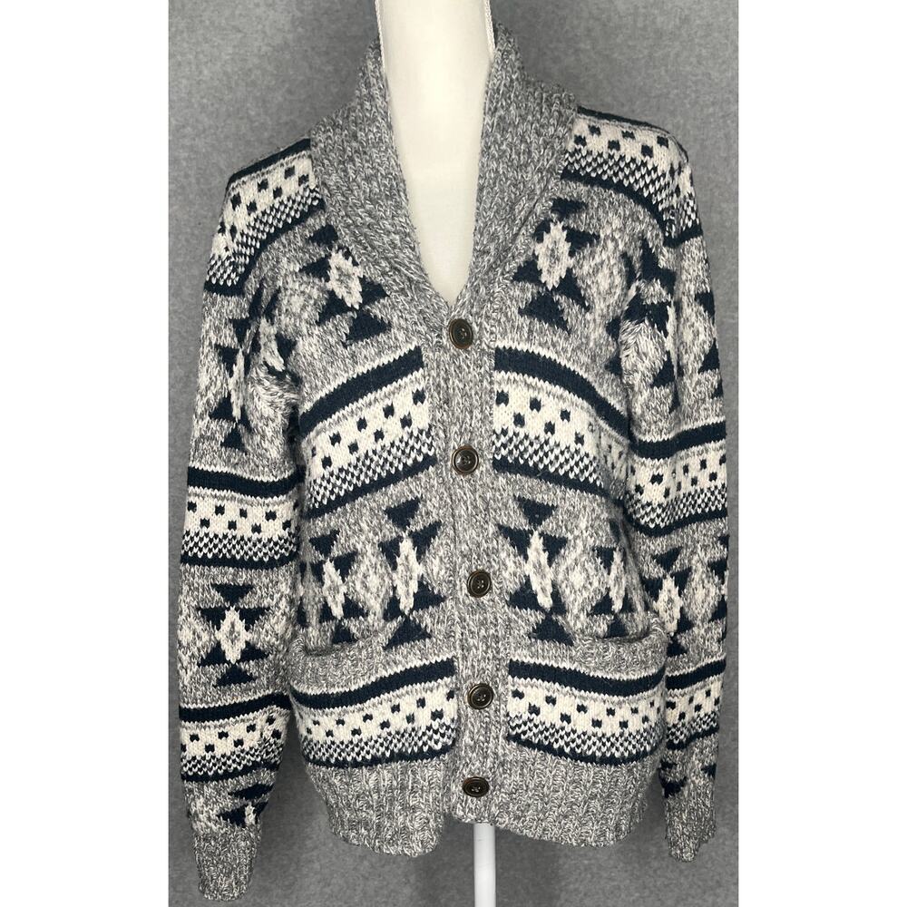 American Eagle shawl collar cardigan sweater Aztec southwestern men grey wool S
